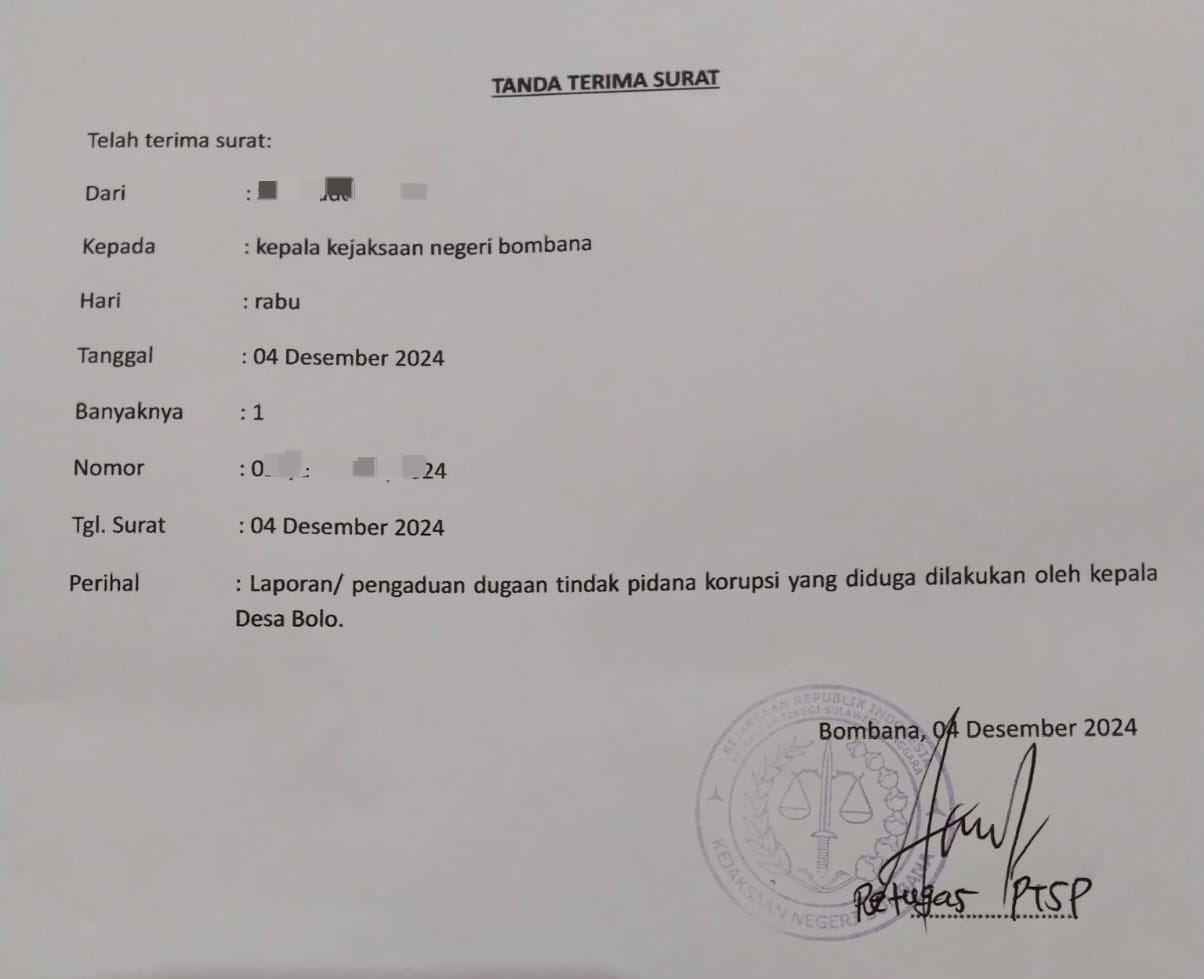 Kepala Desa Balo Dilaporkan ke Kejaksaan Terkait Dugaan Korupsi Dana Desa