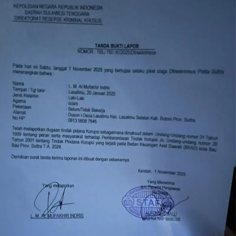 PUSAKa Sultra Laporkan Dugaan Manipulasi Laporan Keuangan Kota Baubau ke Polda