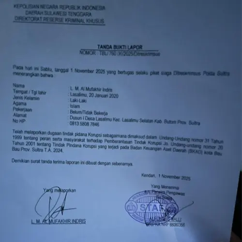 PUSAKa Sultra Laporkan Dugaan Manipulasi Laporan Keuangan Kota Baubau ke Polda