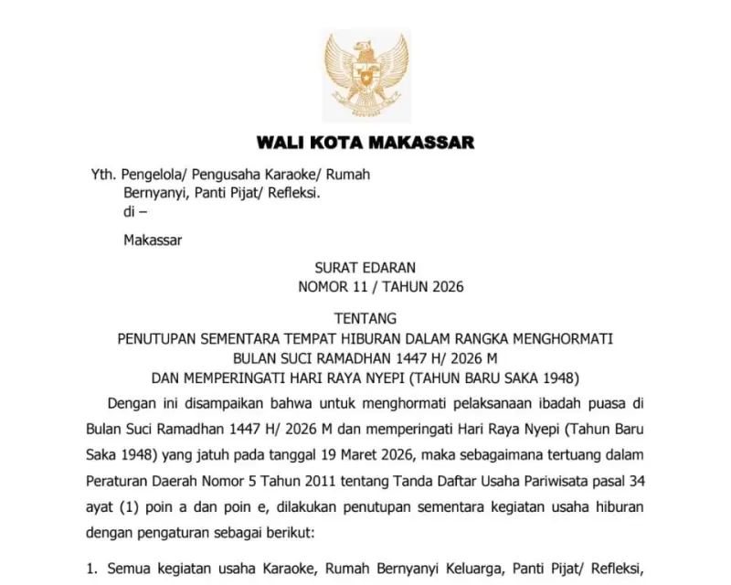 THM Makassar Tutup Mulai 17 Februari, Ini Alasannya!