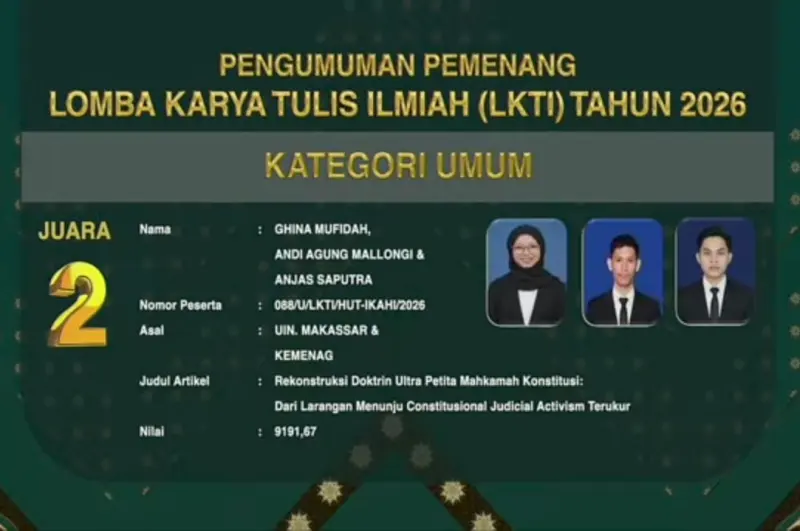 CPNS Kementerian Agama RI Raih Juara II LKTI Nasional IKAHI Mahkamah Agung RI